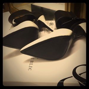Black and white strap heels